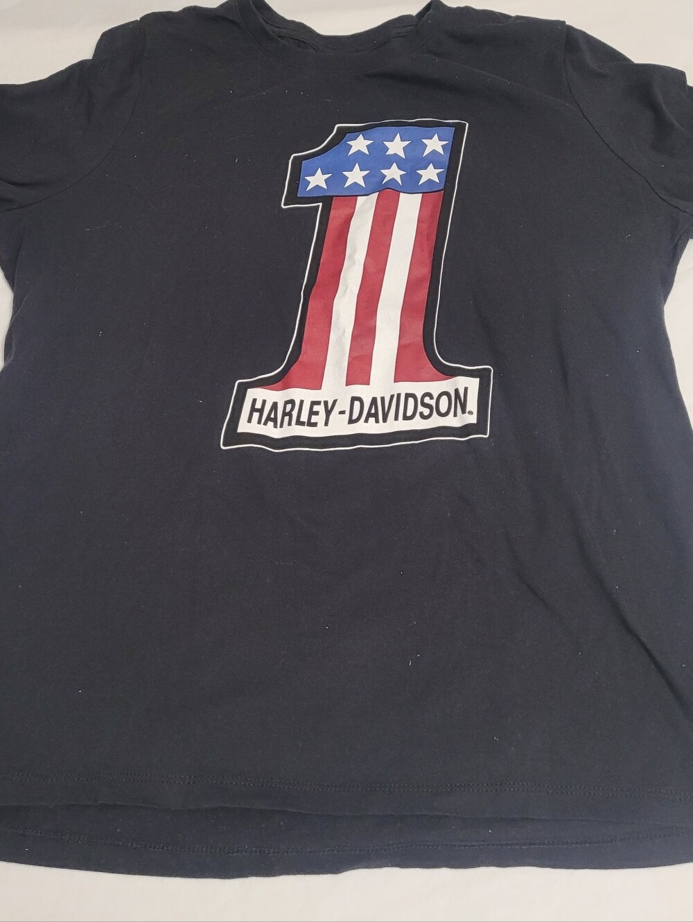 Harley-Davidson Racing Patriotic #1 T-Shirt  Womens 2W Black